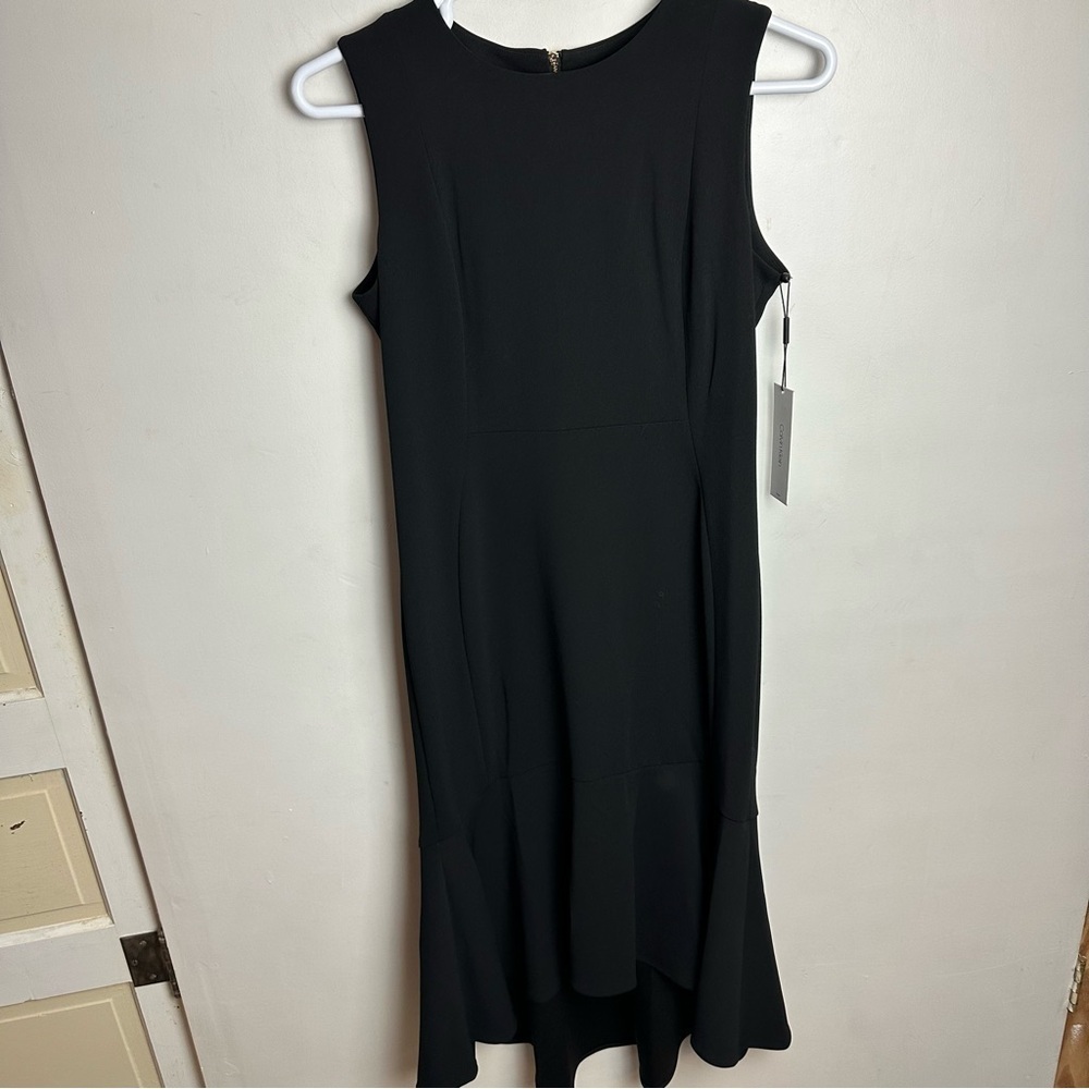 Calvin Klein Knee Length Dress Women's Size 12 Black Ruffle Sleeveless NEW w/tag